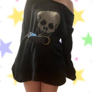 Black and grey skull sweater with a grunge vibe